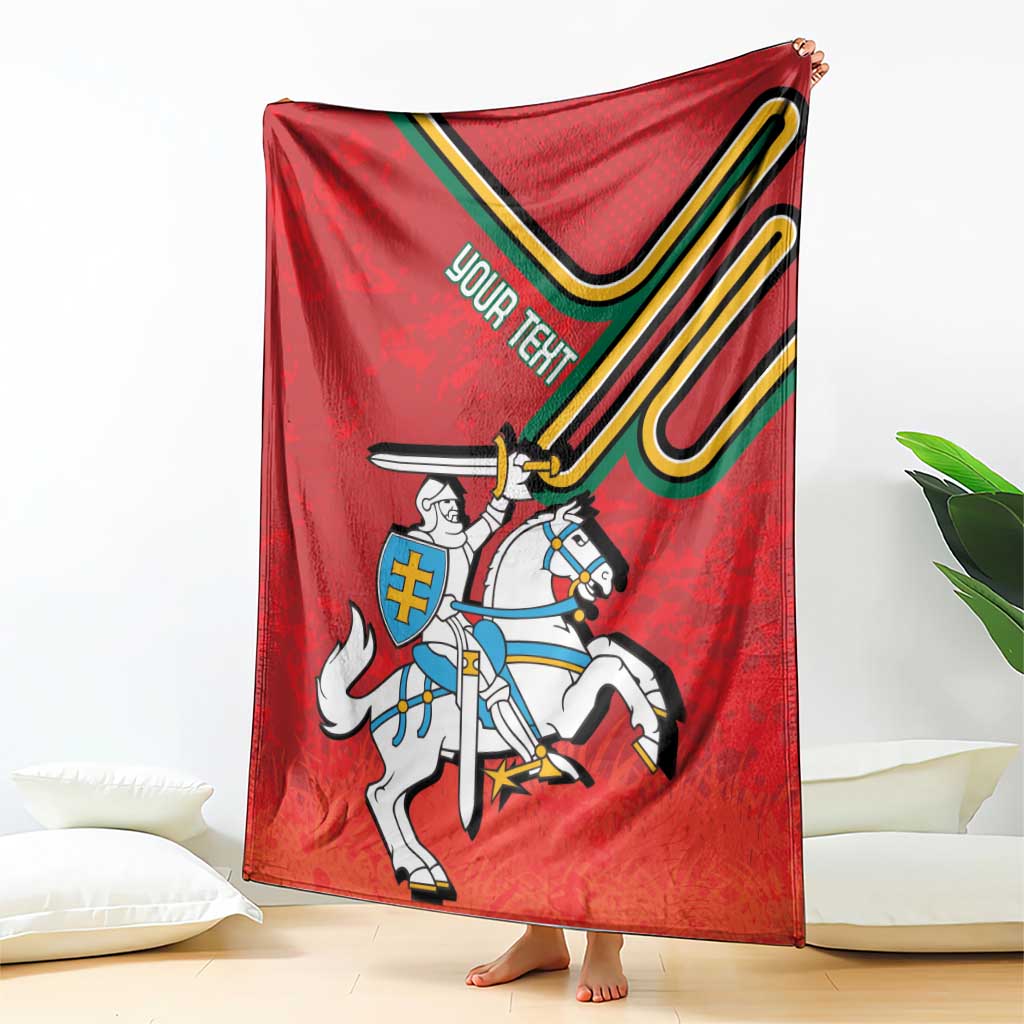 Red decorative throw blanket featuring heraldic knight and shield emblem