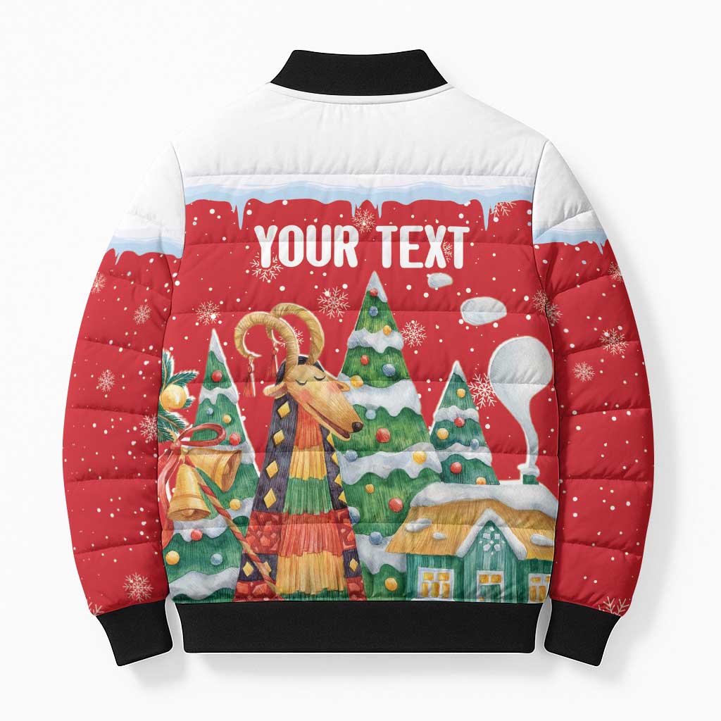 Romania Christmas Personalized Bomber Puffer Jacket Romanian Folklore Capra Goat - Wonder Print Shop
