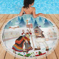 Romania Christmas Beach Blanket Romanian Folklore Traditional Christmas Mask - Wonder Print Shop