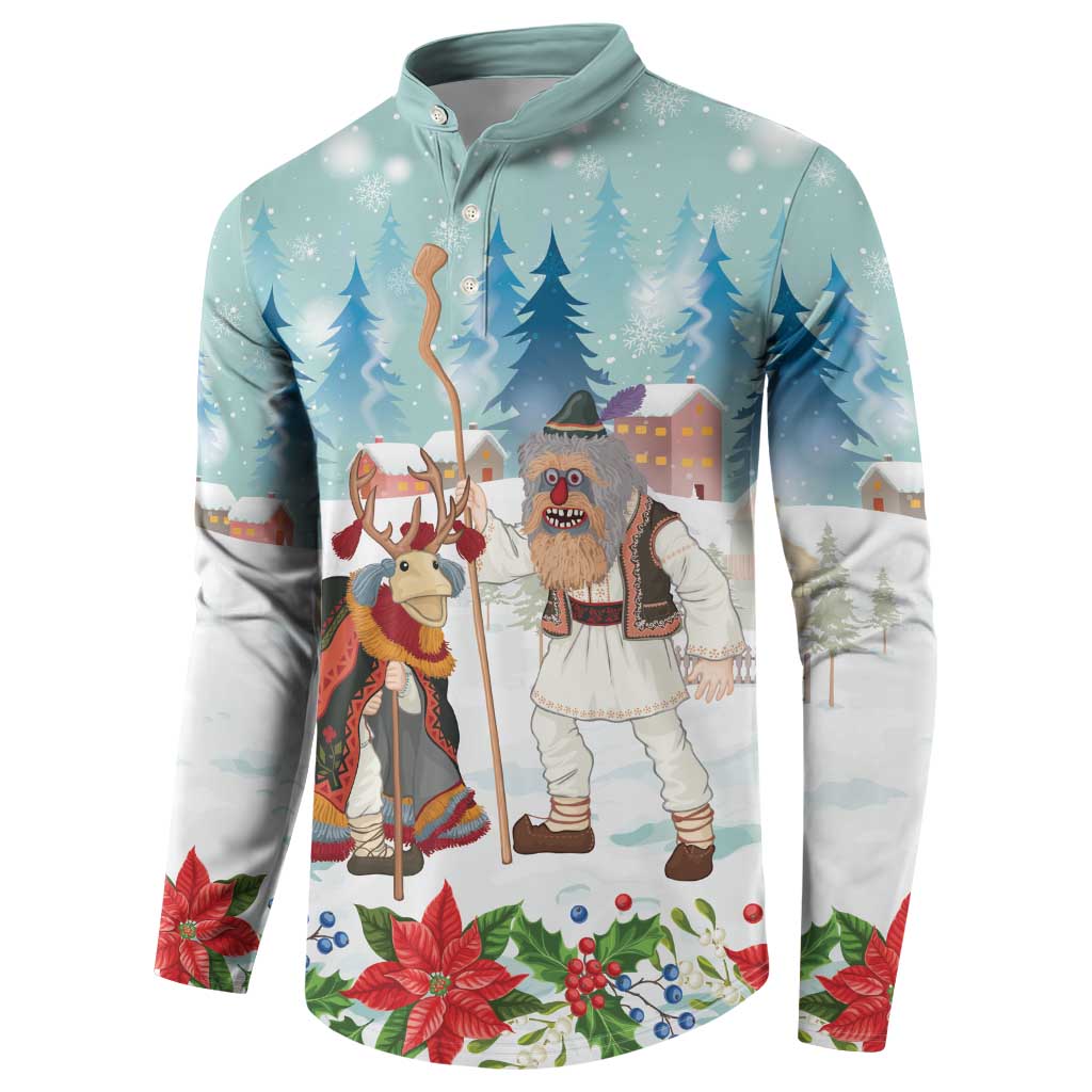 Romania Christmas Button Sweatshirt Romanian Folklore Traditional Christmas Mask - Wonder Print Shop