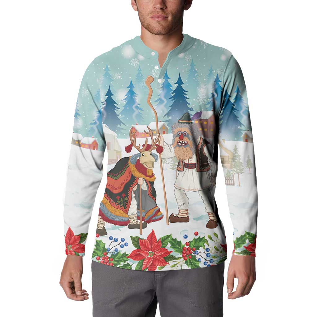 Romania Christmas Button Sweatshirt Romanian Folklore Traditional Christmas Mask - Wonder Print Shop