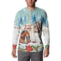 Romania Christmas Button Sweatshirt Romanian Folklore Traditional Christmas Mask - Wonder Print Shop