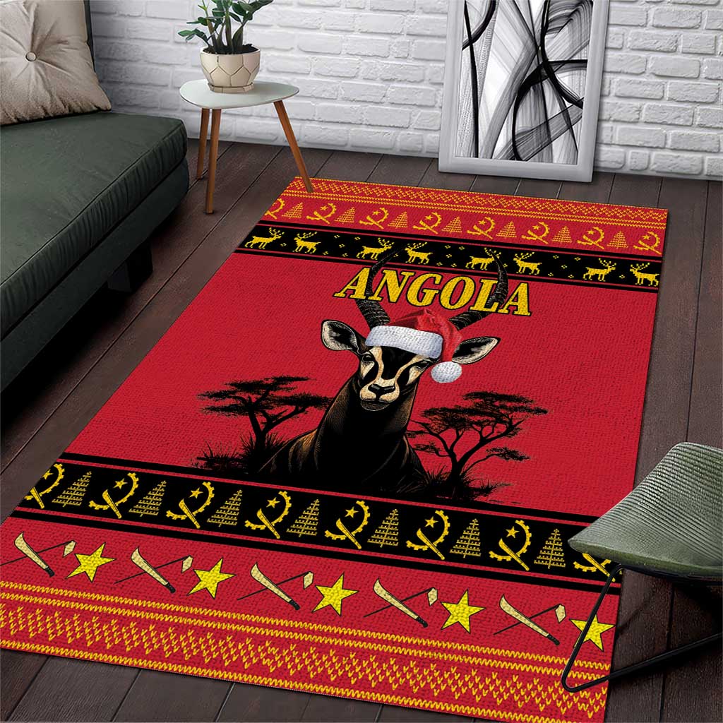 Angola Christmas Area Rug Giant Sable Antelope Virtus Unita Fortior