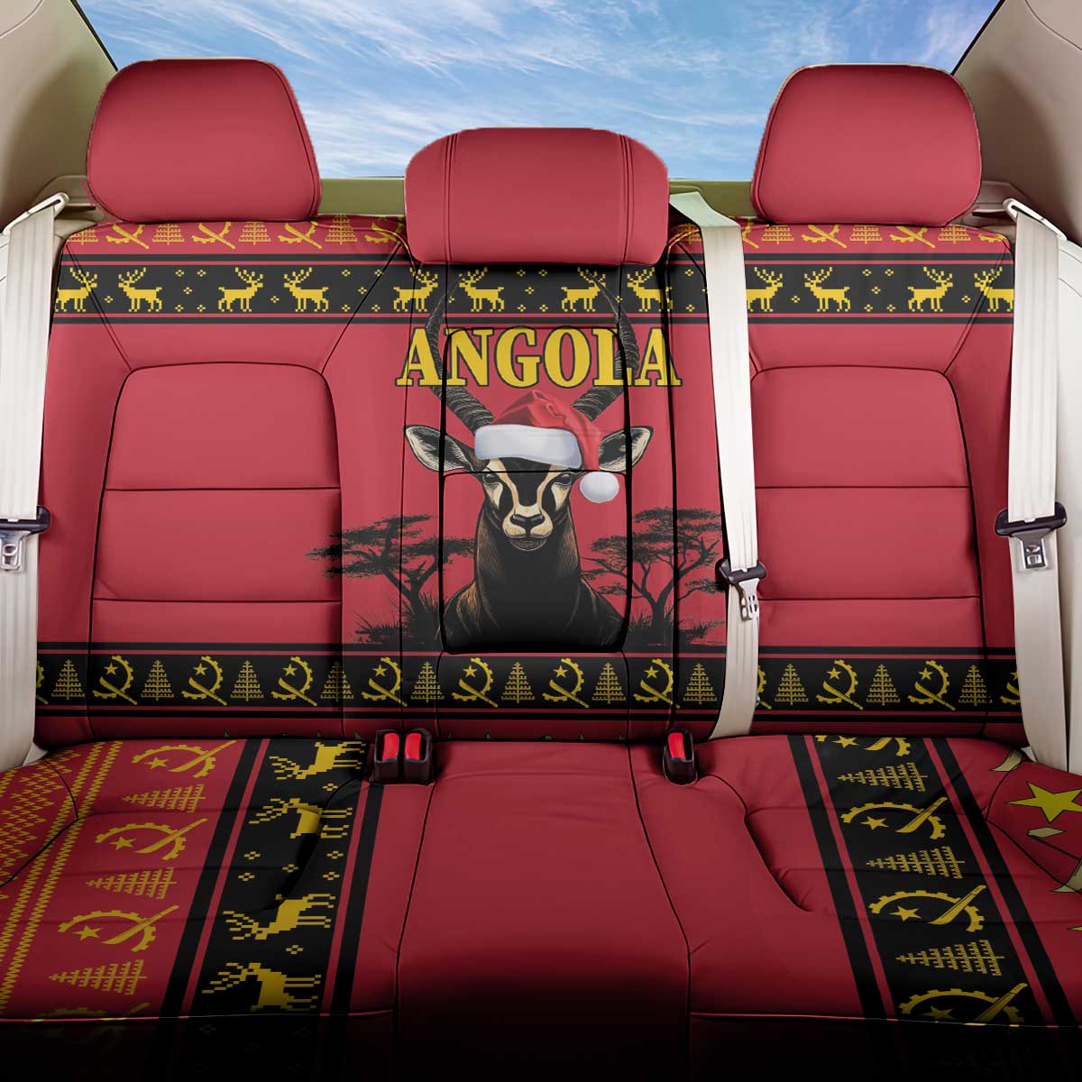 Angola Christmas Back Car Seat Cover Giant Sable Antelope Virtus Unita Fortior - Wonder Print Shop