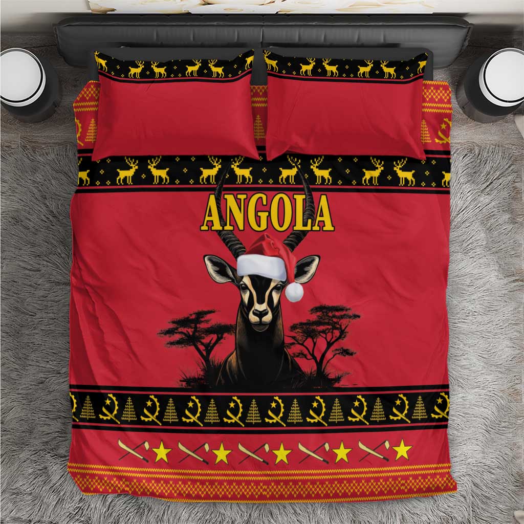 Red Angola duvet cover with two matching pillowcases, black/yellow border and antelope graphic