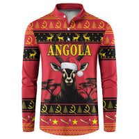 Men's red Angola Christmas button sweatshirt with antelope graphic and festive trim