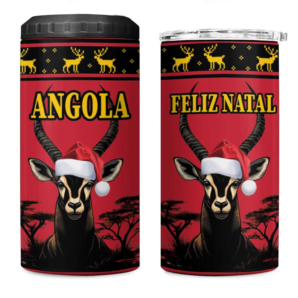 Angola Christmas 4 in 1 Can Cooler Tumbler Giant Sable Antelope Virtus Unita Fortior - Wonder Print Shop