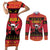 Angola Christmas Couples Matching Short Sleeve Bodycon Dress and Long Sleeve Button Shirt Giant Sable Antelope Virtus Unita Fortior - Wonder Print Shop