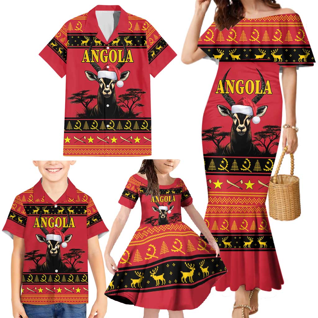 Angola Christmas Family Matching Mermaid Dress and Hawaiian Shirt Giant Sable Antelope Virtus Unita Fortior - Wonder Print Shop