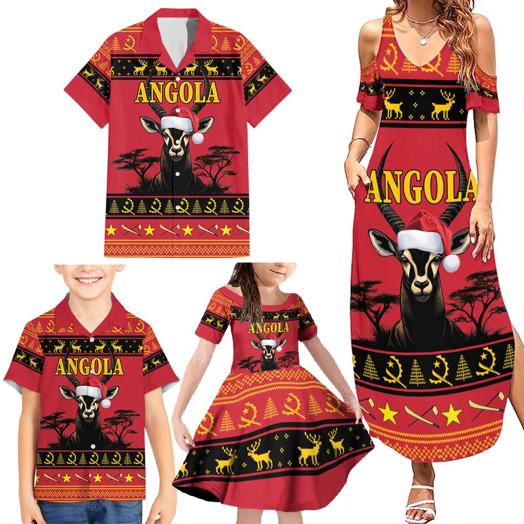 Angola Christmas Family Matching Summer Maxi Dress and Hawaiian Shirt Giant Sable Antelope Virtus Unita Fortior - Wonder Print Shop