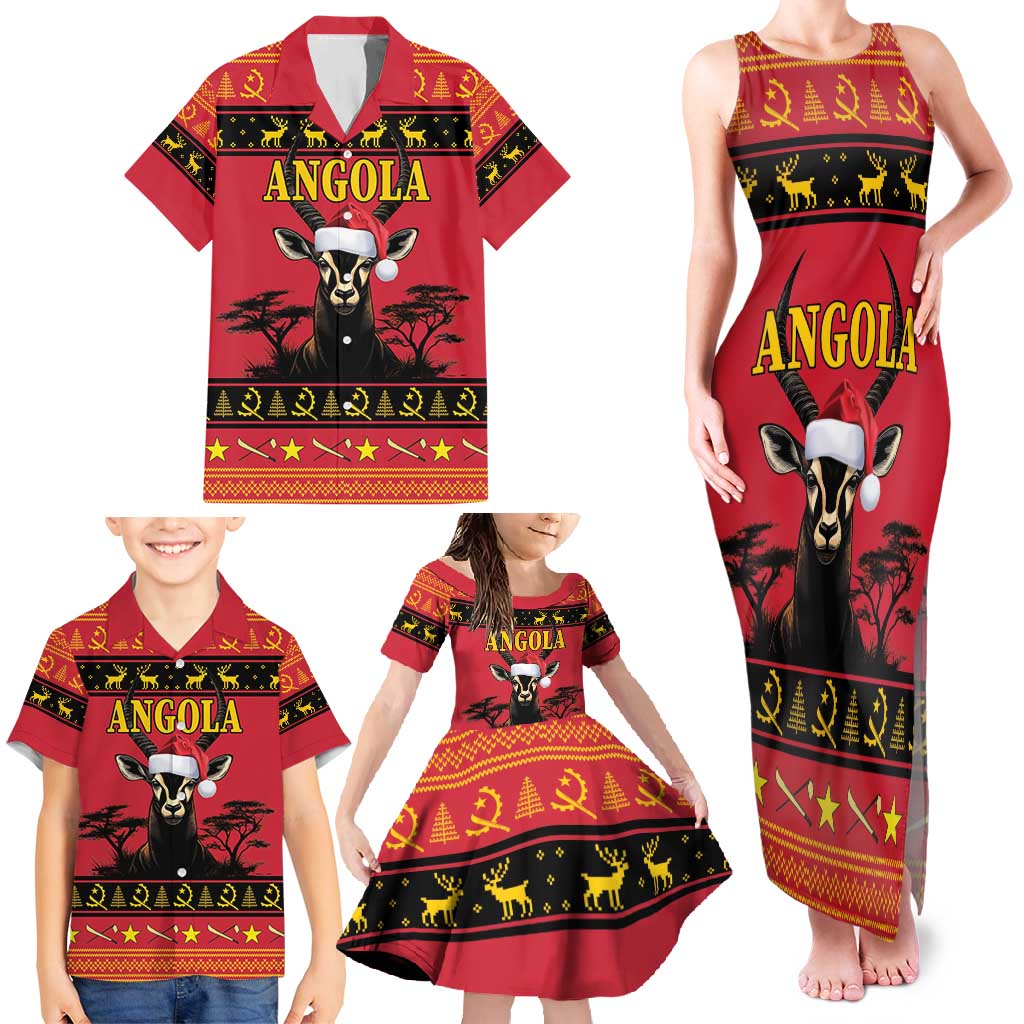 Angola Christmas Family Matching Tank Maxi Dress and Hawaiian Shirt Giant Sable Antelope Virtus Unita Fortior - Wonder Print Shop