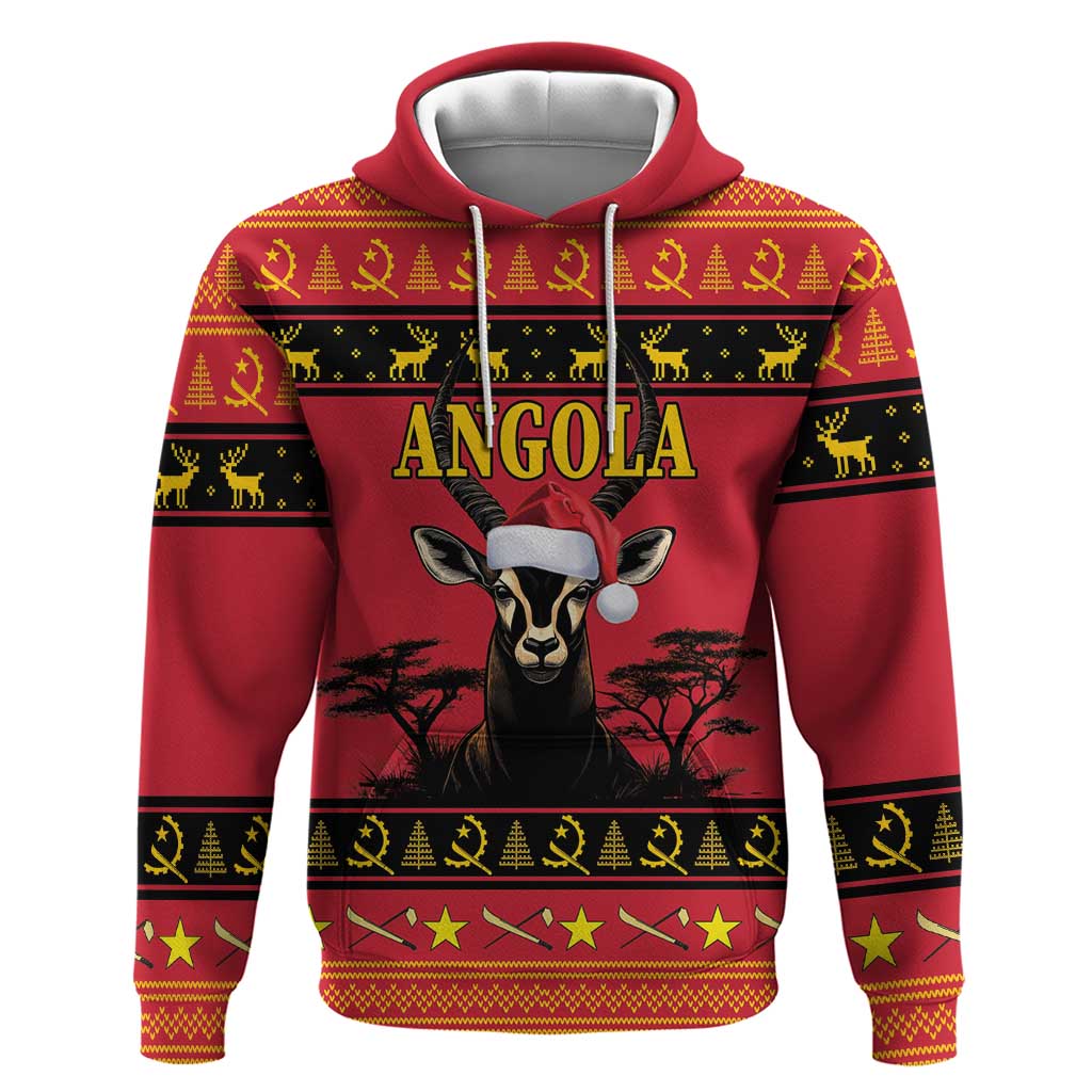 Angola Christmas Hoodie Giant Sable Antelope Virtus Unita Fortior - Wonder Print Shop