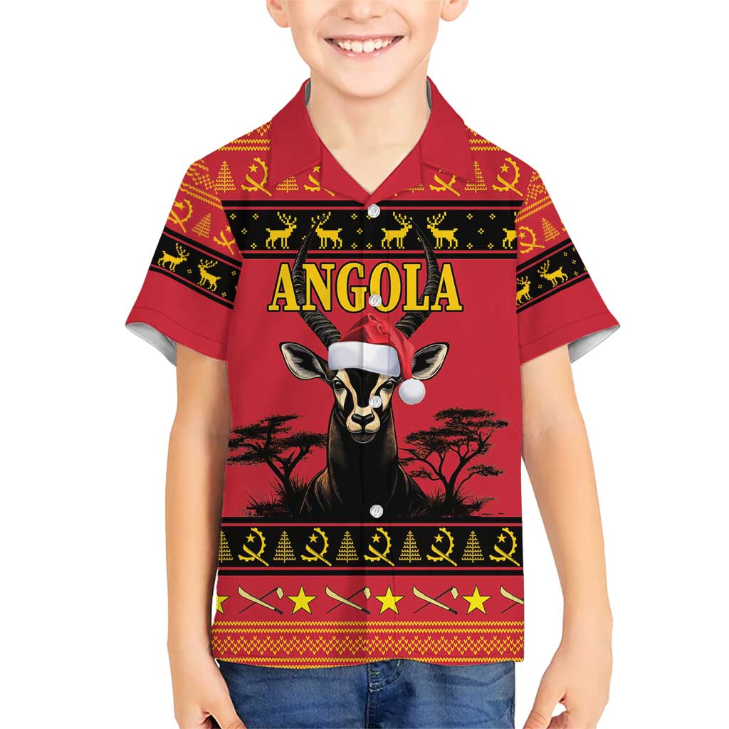 Angola Christmas Kid Hawaiian Shirt Giant Sable Antelope Virtus Unita Fortior - Wonder Print Shop