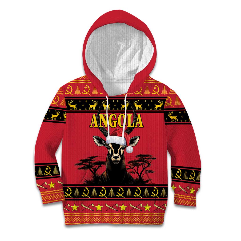 Angola Christmas Kid Hoodie Giant Sable Antelope Virtus Unita Fortior - Wonder Print Shop