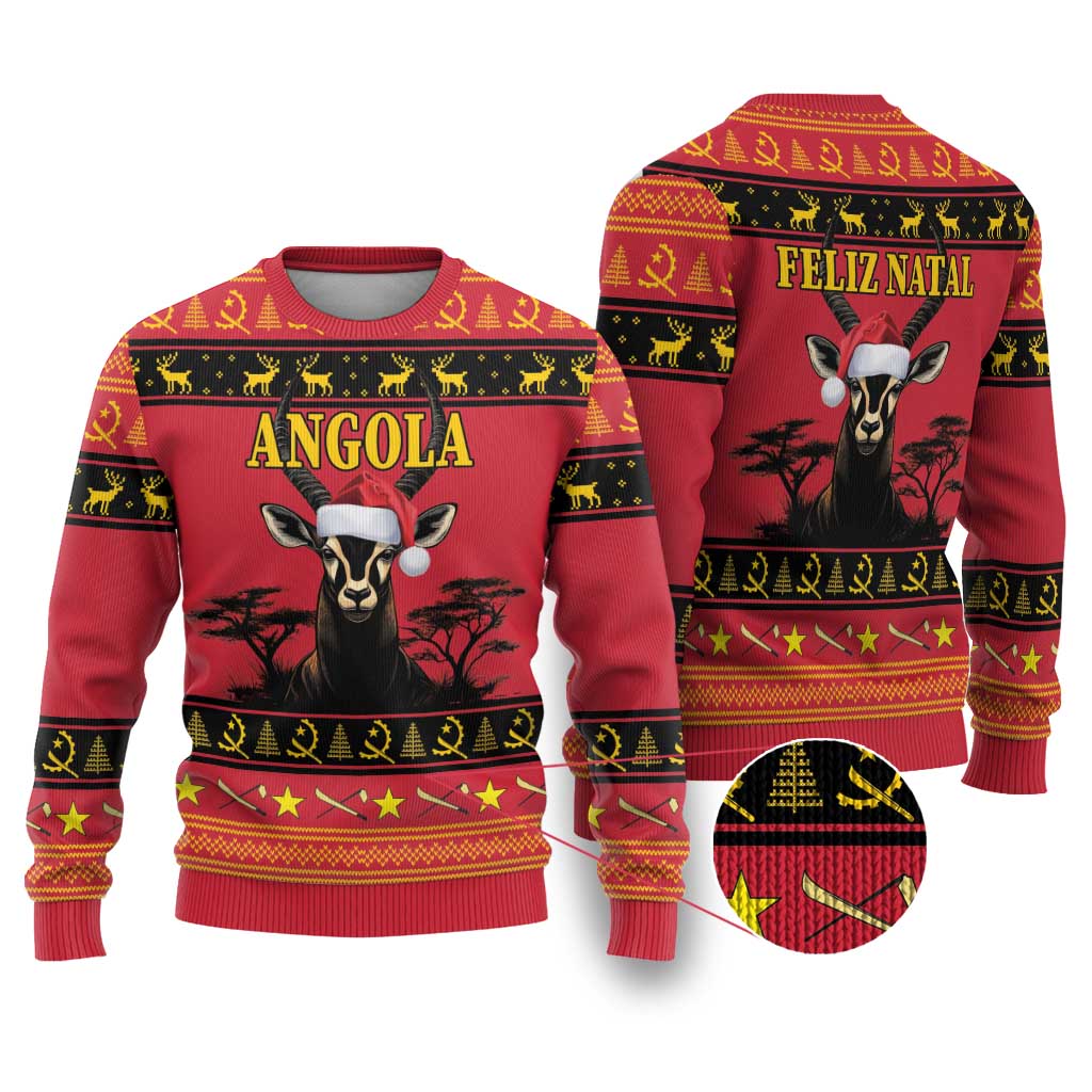 Angola Christmas Ugly Christmas Sweater Giant Sable Antelope Virtus Unita Fortior - Wonder Print Shop