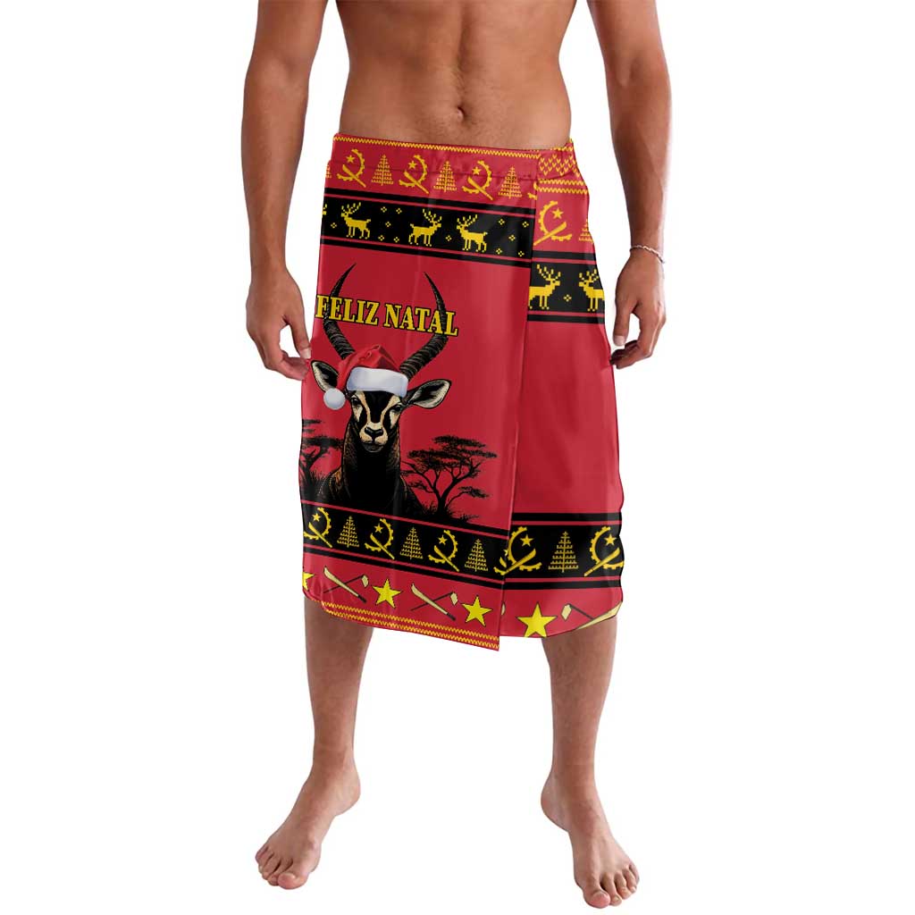 Men's red Christmas lavalava with black border and animal print hem