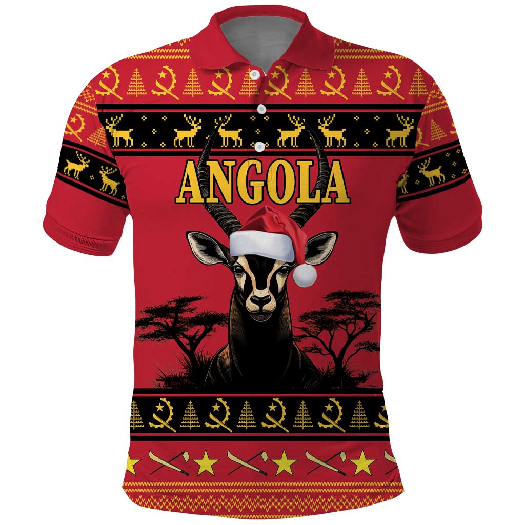 Angola Christmas Polo Shirt Giant Sable Antelope Virtus Unita Fortior