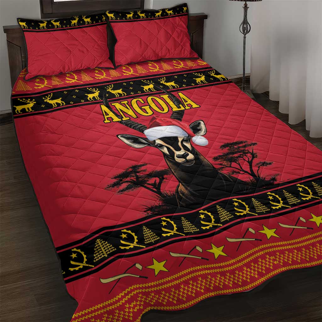 Angola Christmas Quilt Bed Set Giant Sable Antelope Virtus Unita Fortior - Wonder Print Shop