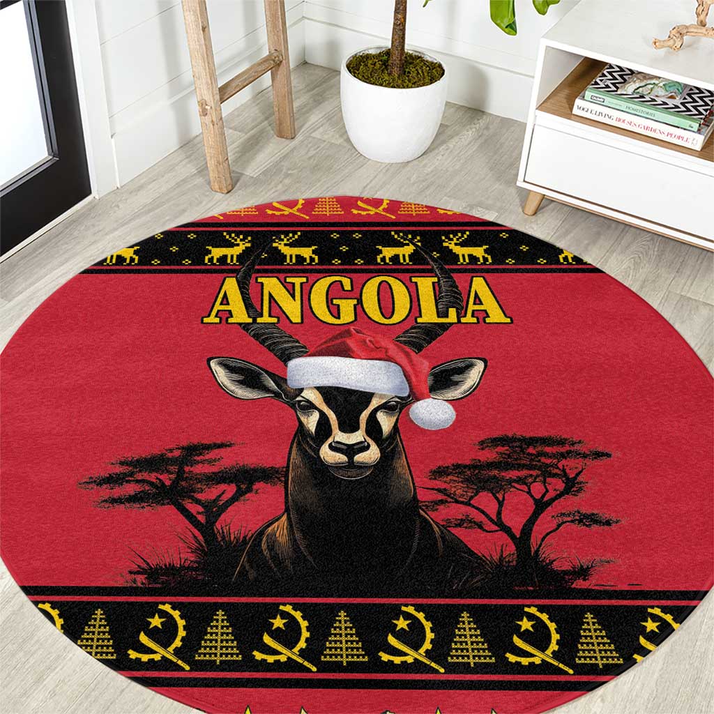 Angola Christmas Round Carpet Giant Sable Antelope Virtus Unita Fortior