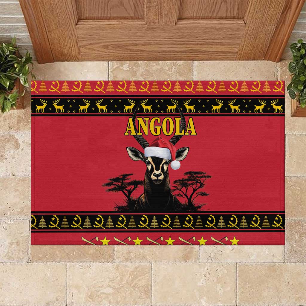 Angola Christmas Rubber Doormat Giant Sable Antelope Virtus Unita Fortior - Wonder Print Shop