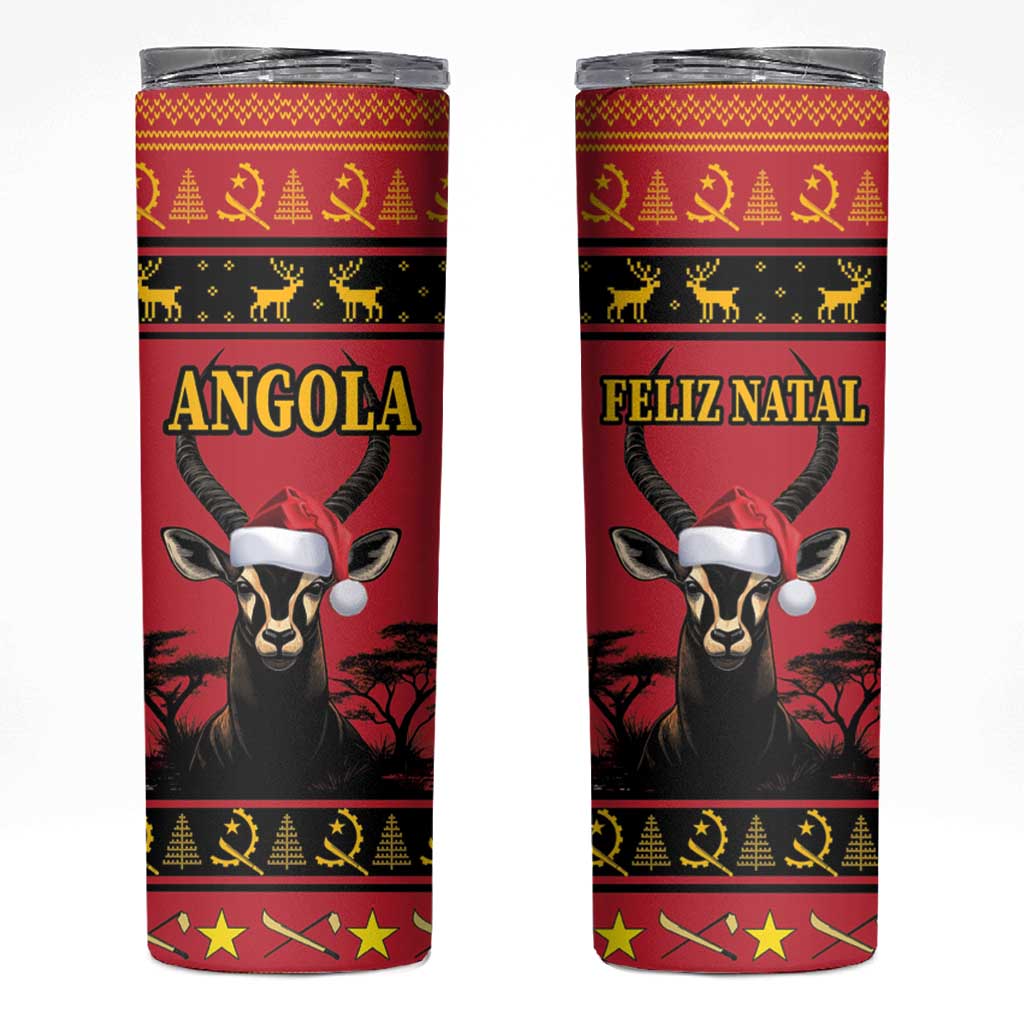 Angola Christmas Skinny Tumbler Giant Sable Antelope Virtus Unita Fortior - Wonder Print Shop