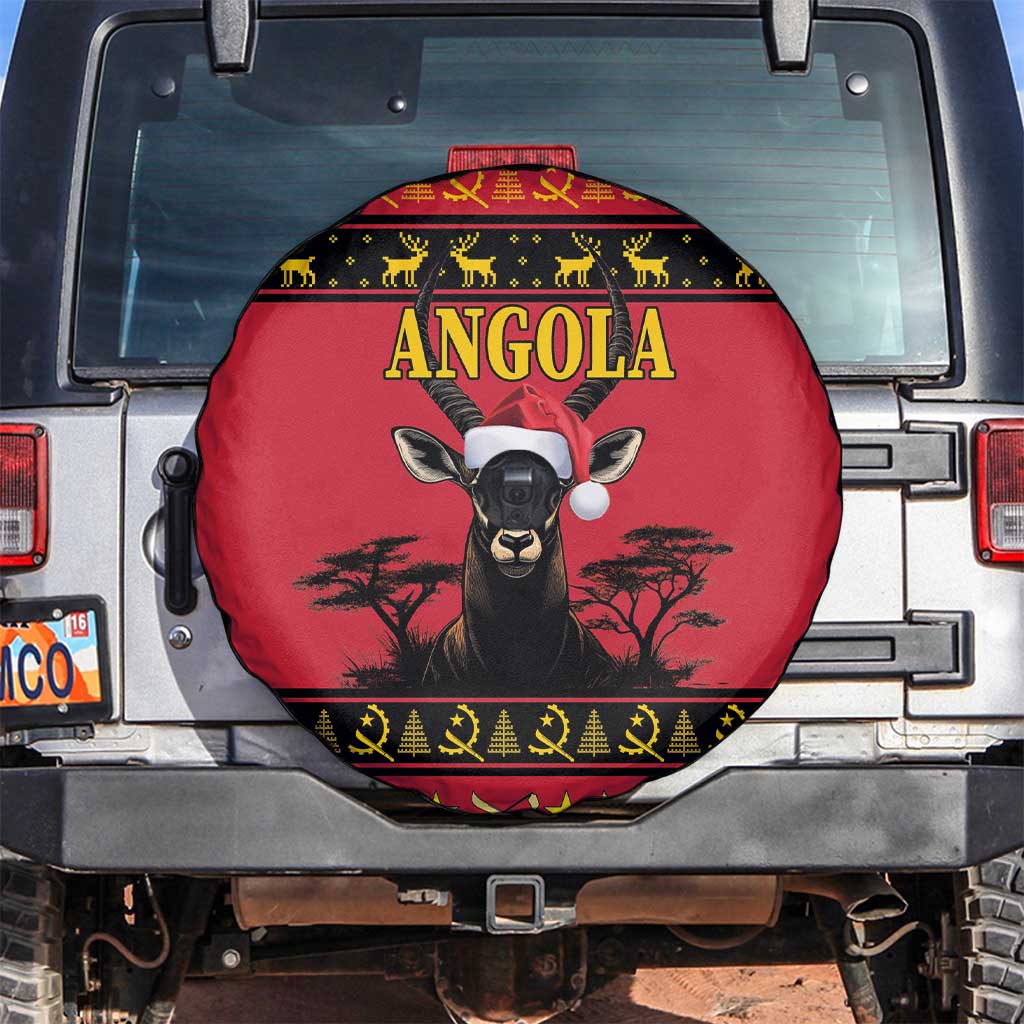 Angola Christmas Spare Tire Cover Giant Sable Antelope Virtus Unita Fortior - Wonder Print Shop