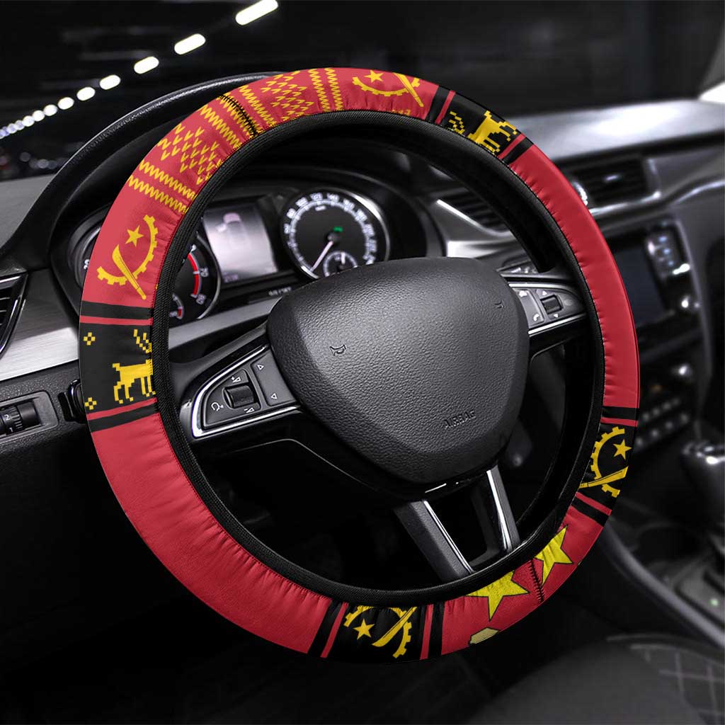 Angola Christmas Steering Wheel Cover Giant Sable Antelope Virtus Unita Fortior - Wonder Print Shop