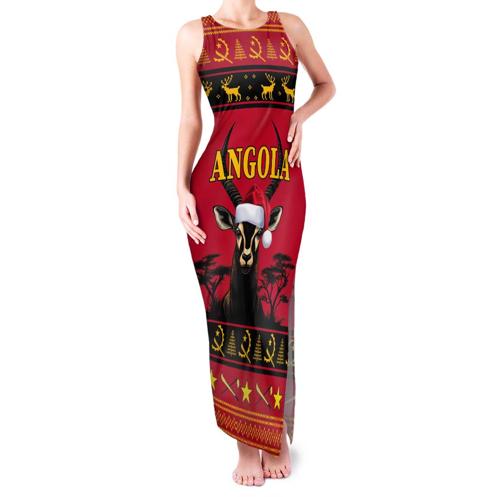 Angola Christmas Tank Maxi Dress Giant Sable Antelope Virtus Unita Fortior - Wonder Print Shop