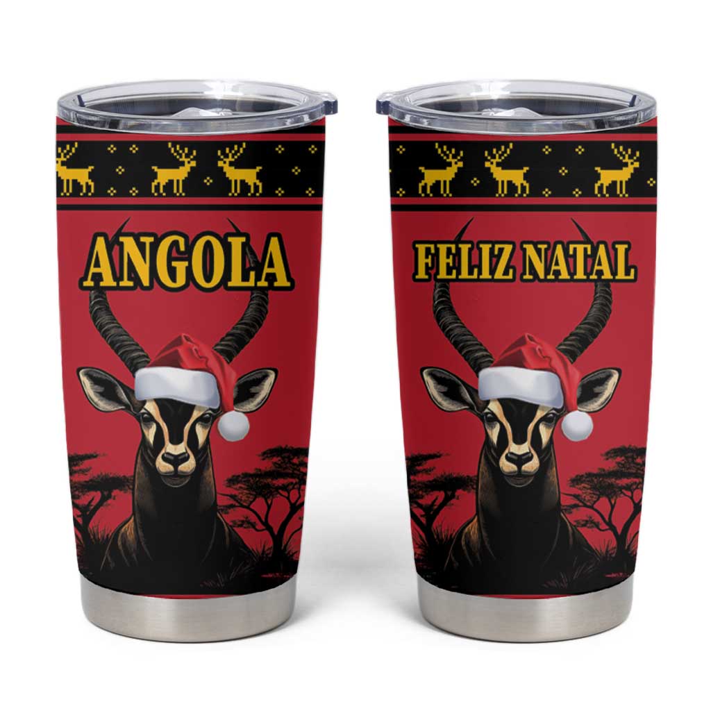 Angola Christmas Tumbler Cup Giant Sable Antelope Virtus Unita Fortior - Wonder Print Shop