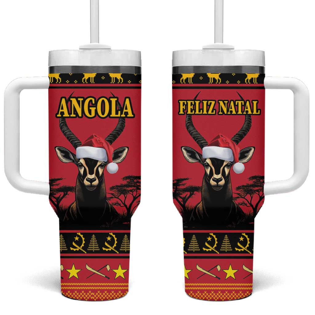 Angola Christmas Tumbler With Handle Giant Sable Antelope Virtus Unita Fortior - Wonder Print Shop