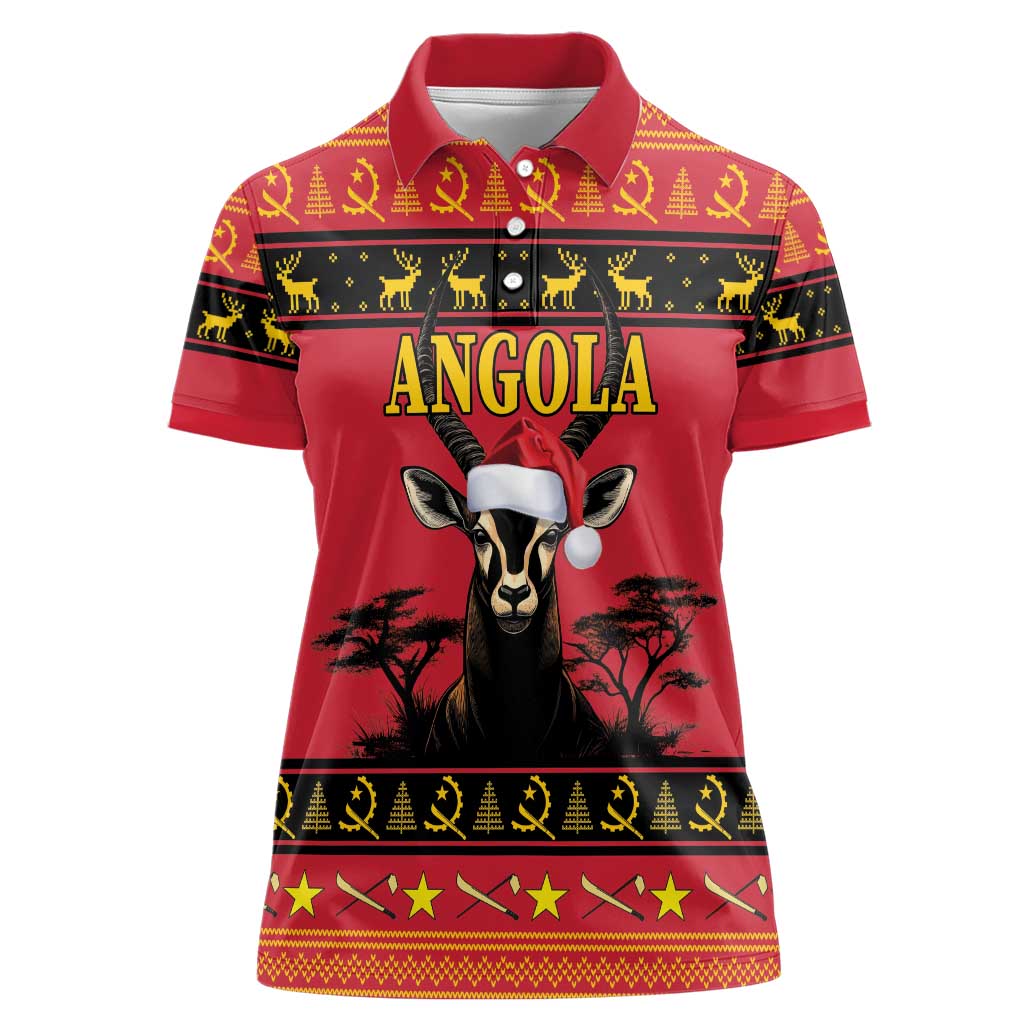 Angola Christmas Women Polo Shirt Giant Sable Antelope Virtus Unita Fortior - Wonder Print Shop