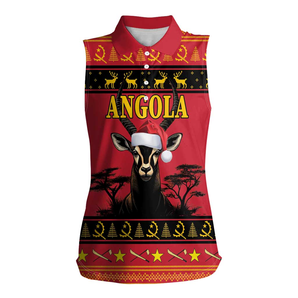 Angola Christmas Women Sleeveless Polo Shirt Giant Sable Antelope Virtus Unita Fortior - Wonder Print Shop