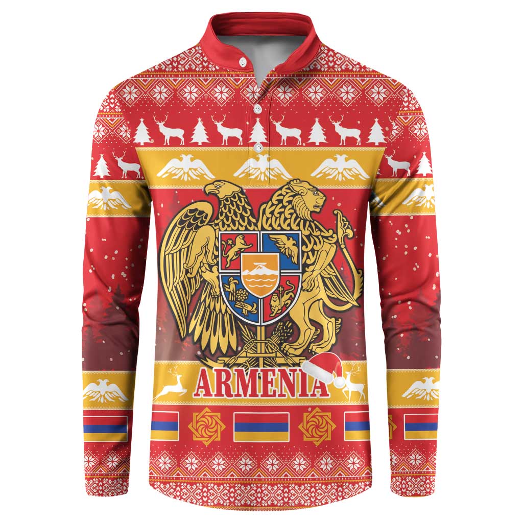 Armenia Christmas Button Sweatshirt Coat Of Arms With Arevakhach - Wonder Print Shop