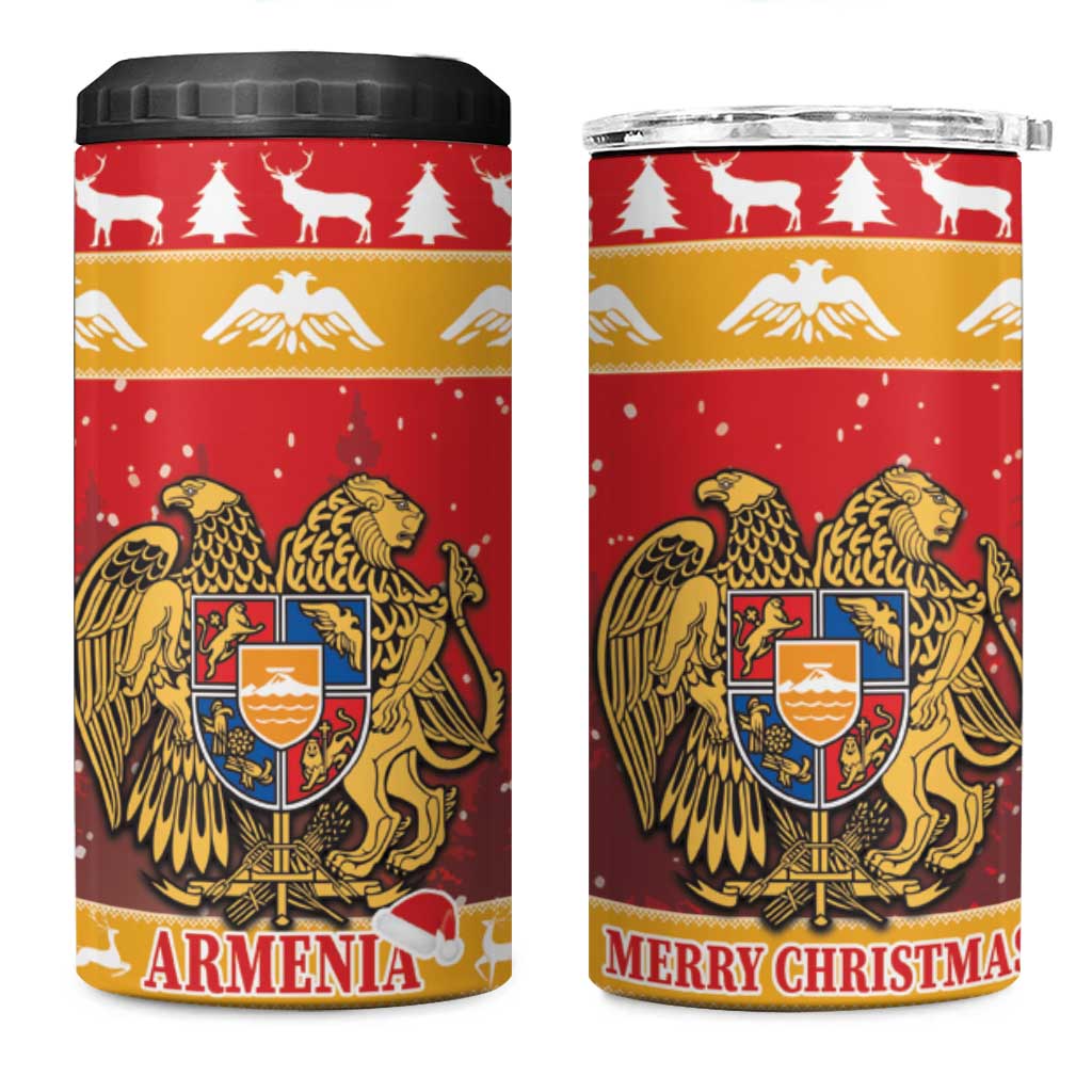 Armenia Christmas 4 in 1 Can Cooler Tumbler Coat Of Arms With Arevakhach - Wonder Print Shop