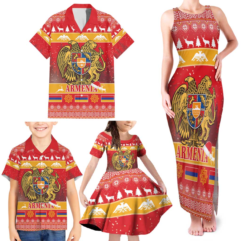 Armenia Christmas Family Matching Tank Maxi Dress and Hawaiian Shirt Coat Of Arms With Arevakhach - Wonder Print Shop