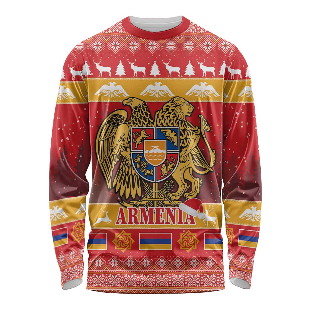 Armenia Christmas Long Sleeve Shirt Coat Of Arms With Arevakhach - Wonder Print Shop