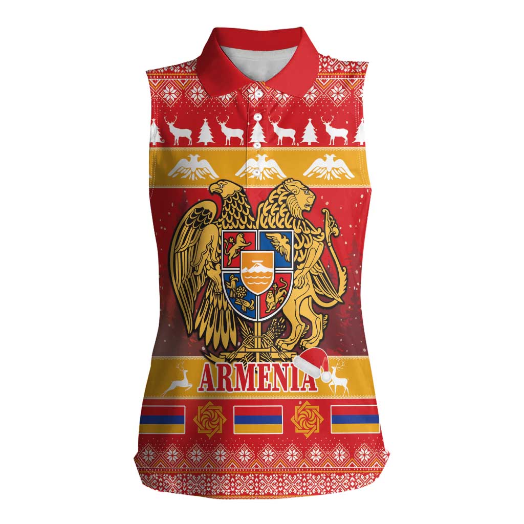 Armenia Christmas Women Sleeveless Polo Shirt Coat Of Arms With Arevakhach - Wonder Print Shop