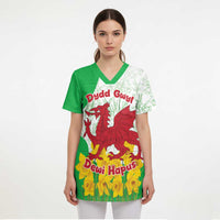 Saint David’s Day Welsh Dragon Scrub Top Dydd Gwyl Dewi Hapus - Wonder Print Shop