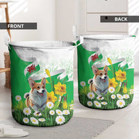 Wales Corgi Daffodil Laundry Basket Playful Welsh Dog - Wonder Print Shop