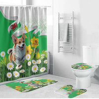 Wales Corgi Daffodil Bathroom Set Playful Welsh Dog - Wonder Print Shop
