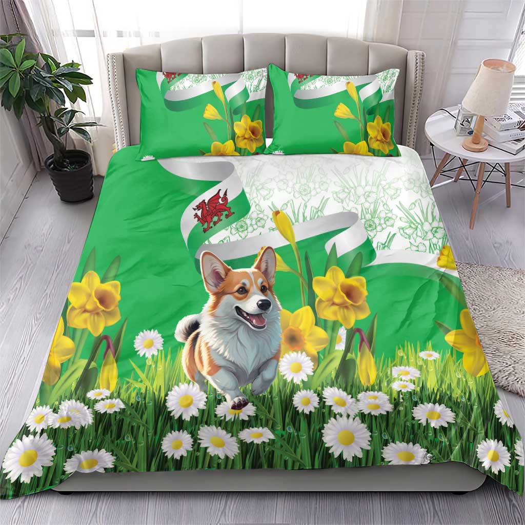 Wales Corgi Daffodil Bedding Set Playful Welsh Dog - Wonder Print Shop
