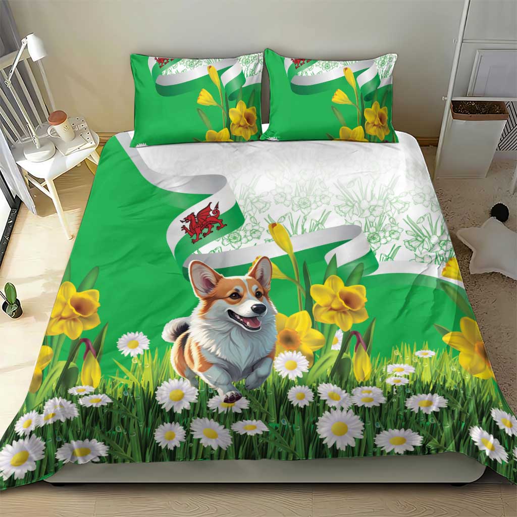 Wales Corgi Daffodil Bedding Set Playful Welsh Dog - Wonder Print Shop