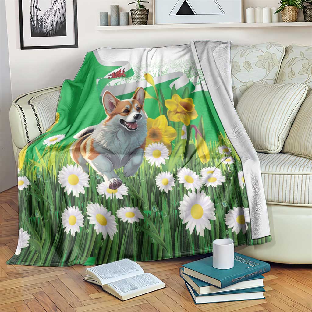 Wales Corgi Daffodil Blanket Playful Welsh Dog - Wonder Print Shop