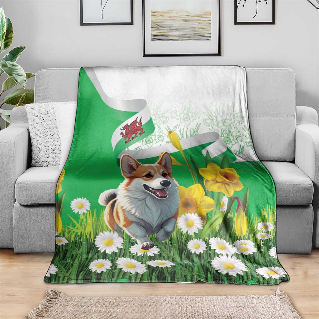 Wales Corgi Daffodil Blanket Playful Welsh Dog - Wonder Print Shop