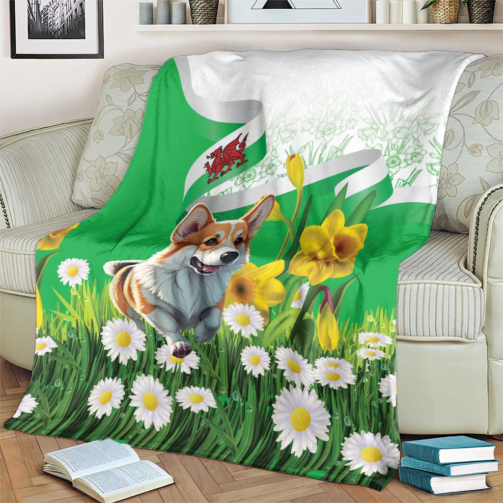 Wales Corgi Daffodil Blanket Playful Welsh Dog - Wonder Print Shop