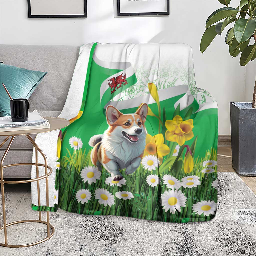 Wales Corgi Daffodil Blanket Playful Welsh Dog - Wonder Print Shop