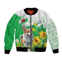 Wales Corgi Daffodil Bomber Jacket Playful Welsh Dog - Wonder Print Shop