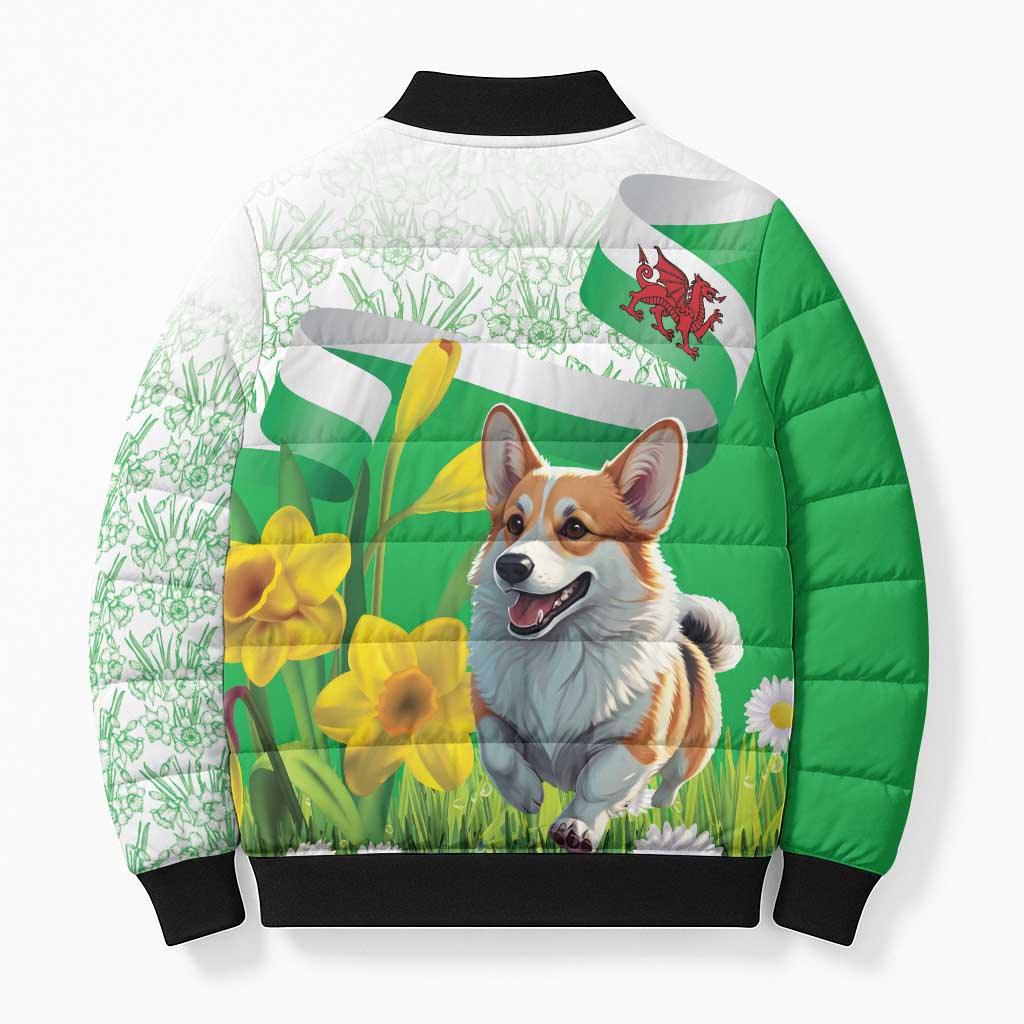 Wales Corgi Daffodil Bomber Puffer Jacket Playful Welsh Dog - Wonder Print Shop