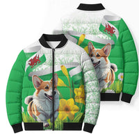 Wales Corgi Daffodil Bomber Puffer Jacket Playful Welsh Dog - Wonder Print Shop