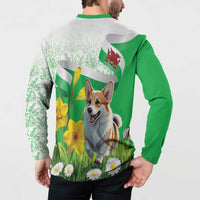 Wales Corgi Daffodil Button Sweatshirt Playful Welsh Dog - Wonder Print Shop